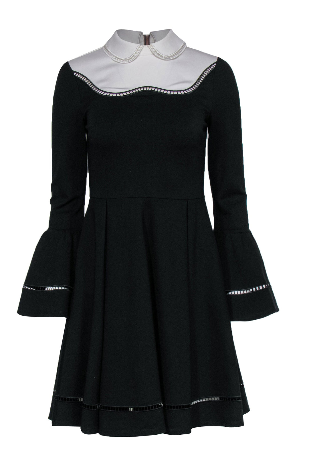 Ted Baker Black White Collared Bell Sleeve Dress w Cutout Trim Sz Current Boutique