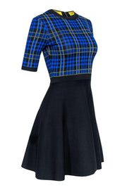 Current Boutique-Ted Baker - Black, Yellow & Blue Plaid Short Sleeve Fit & Flare Dress Sz 2