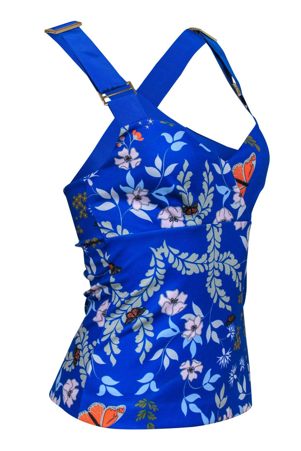 Current Boutique-Ted Baker - Blue Adjustable-Strap Floral Print Blouse Sz 4