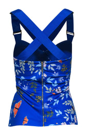 Current Boutique-Ted Baker - Blue Adjustable-Strap Floral Print Blouse Sz 4