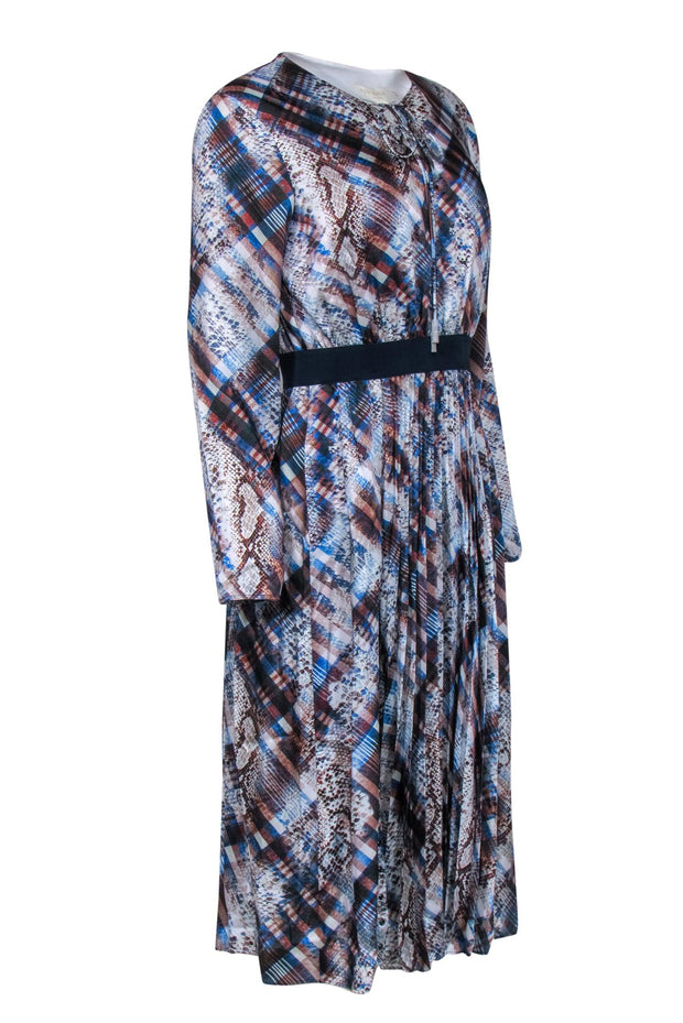 Current Boutique-Ted Baker - Blue Brown & White " Quartz" Printed Midi Dress w/ Pleats Sz 8
