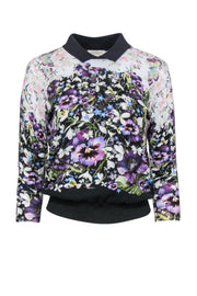 Current Boutique-Ted Baker - Blue Floral & Butterfly Print Sweater w/ Collar Sz 4