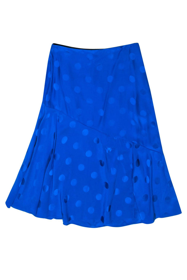 Current Boutique-Ted Baker - Blue Polka Dot Print Satin Midi Skirt Sz 8