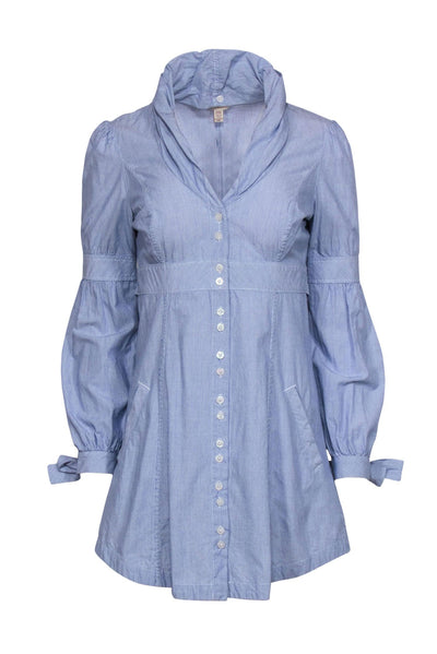Current Boutique-Ted Baker - Blue & White Striped Long Sleeve Cotton Dress w/ Bows Sz 2
