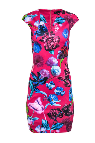 Current Boutique-Ted Baker - Dark Pink Floral Print Sleeveless Sheath Dress Sz 4