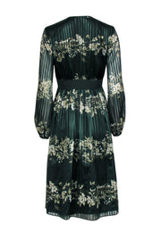 Current Boutique-Ted Baker - Emerald Green Floral Striped Mini Dress w/ Sheer Sleeves Sz 4
