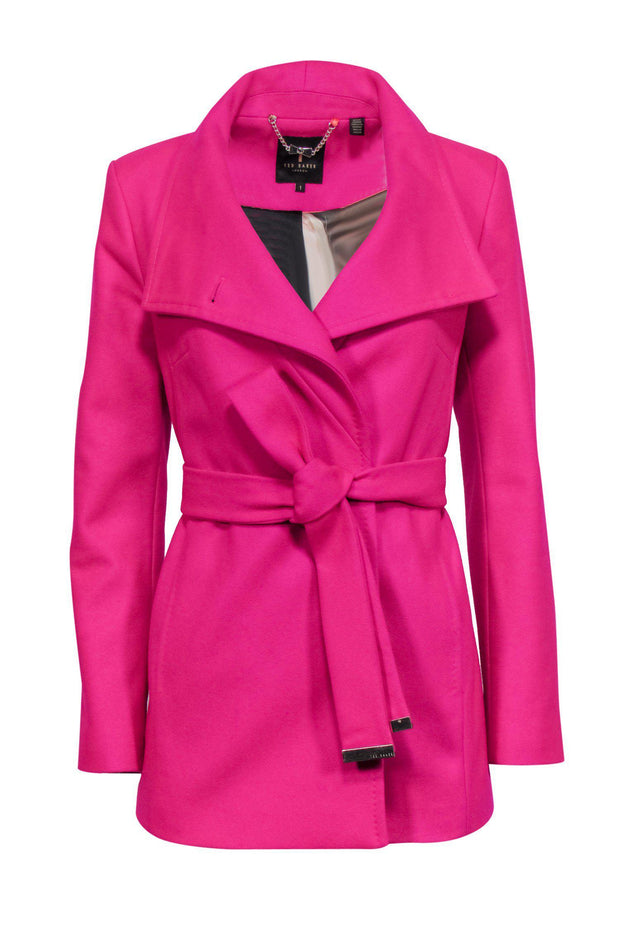 Current Boutique-Ted Baker - Fuchsia Belted Wool Blend Coat w/ Floral Print Lining Sz 4