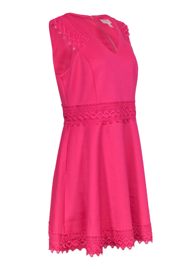 Current Boutique-Ted Baker - Fuchsia Fit & Flare Neoprene Dress w/ Lace Details Sz 10