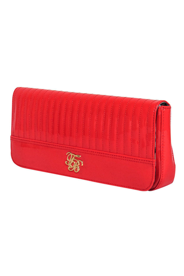 Current Boutique-Ted Baker - Glossy Patent Oblong Snap Clutch w/ Scrolled Logo