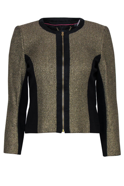 Current Boutique-Ted Baker - Gold Textured Zip-Up Jacket w/ Black Trim Sz 4