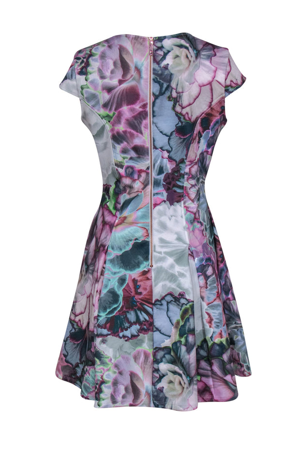 Current Boutique-Ted Baker - Green & Purple Floral Print Fit & Flare Dress Sz 8