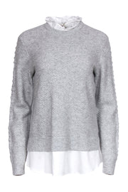 Current Boutique-Ted Baker - Grey Textured Knit Sweater w/ Ruffled Shirt Underlay Sz 6