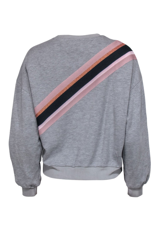 Current Boutique-Ted Baker – Grey w/ Pink Stripes Crew Neck Sweater Sz 2