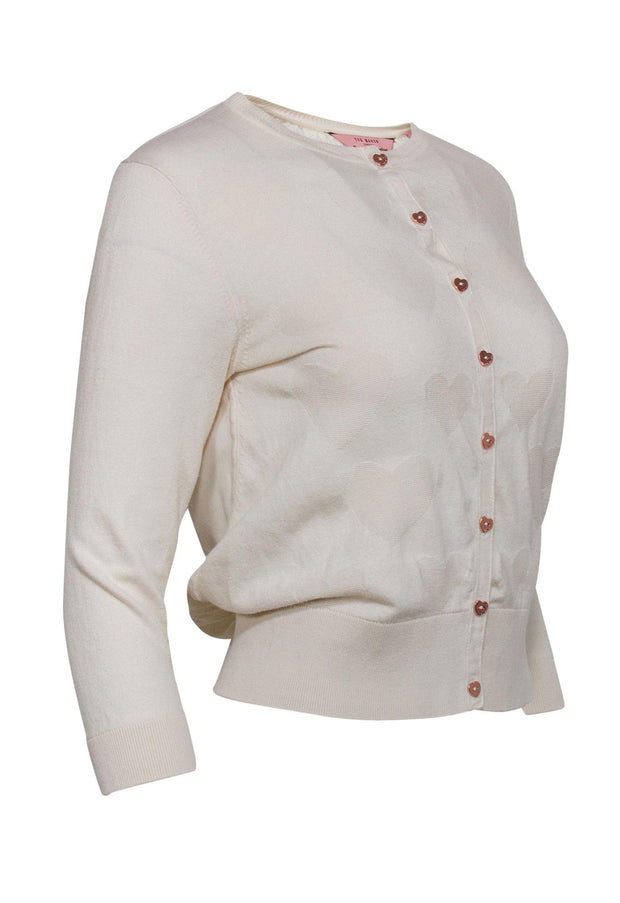 Current Boutique-Ted Baker - Ivory Textured Heart Print Button-Up Cardigan Sz 2