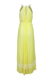 Current Boutique-Ted Baker - Lemon Yellow Pleated Belted Maxi Dress w/ Lace Trim Sz 2