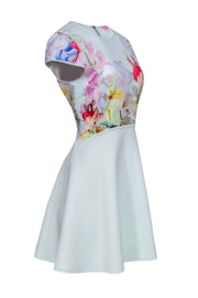 Current Boutique-Ted Baker - Light Blue Floral Print Cap Sleeve Fit & Flare Dress Sz 8