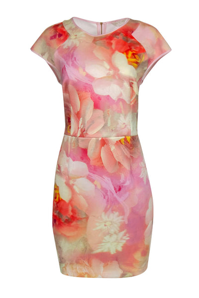 Current Boutique-Ted Baker - Light Pink Floral Print Cap Sleeve Sheath Dress Sz 10