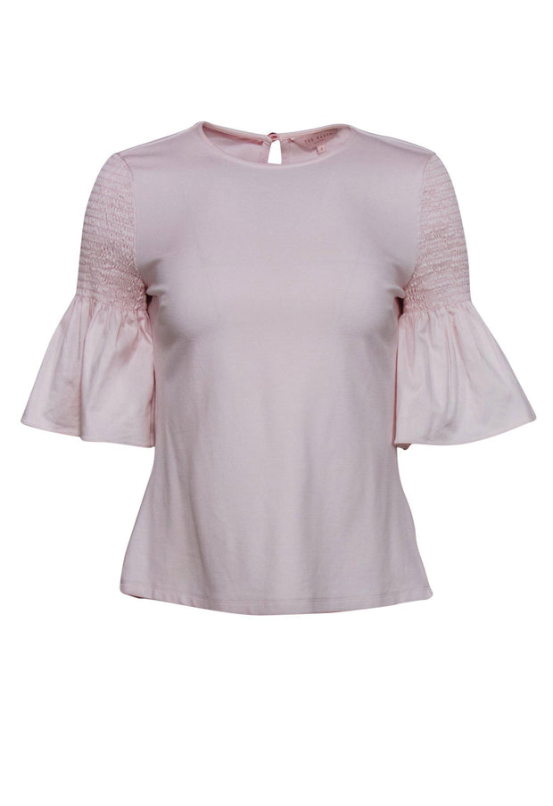 Current Boutique-Ted Baker - Light Pink Smocked Bell Sleeve Blouse Sz 4