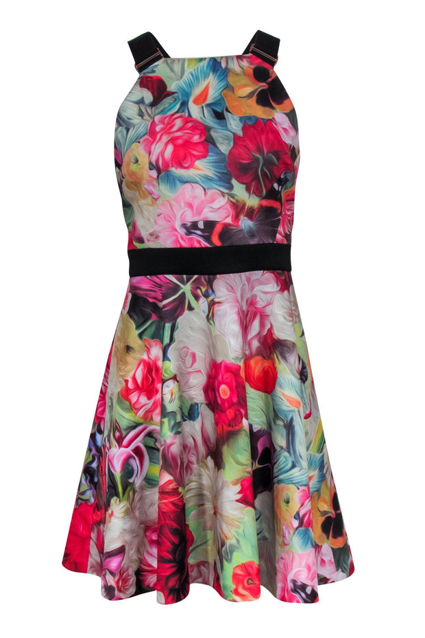 Current Boutique-Ted Baker - Marbled Floral Print A-Line Dress w/ Buckles Sz 10
