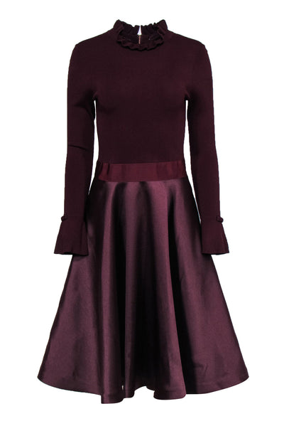 Current Boutique-Ted Baker - Maroon Long Sleeve Circle Skirt Dress Sz 6
