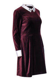 Current Boutique-Ted Baker - Maroon Velvet A-Line Dress w/ Jeweled Peter Pan Collar Sz 8