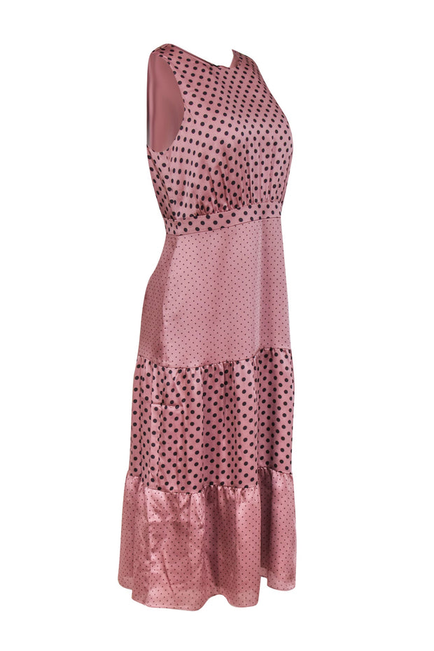 Current Boutique-Ted Baker - Mauve Polka Dot Satin Tiered Maxi Dress Sz 6