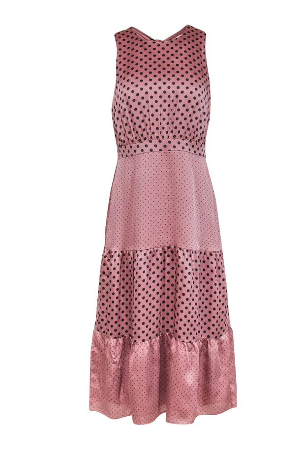 Current Boutique-Ted Baker - Mauve Polka Dot Satin Tiered Maxi Dress Sz 6