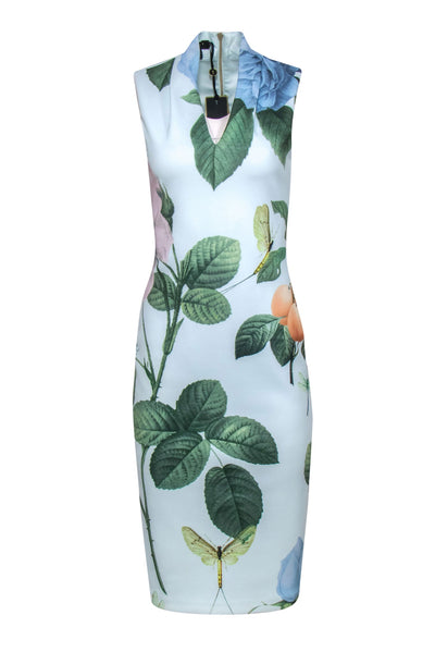 Current Boutique-Ted Baker - Mint Green Floral, Fruit & Dragonfly Print "Ravina" Midi Dress Sz 6