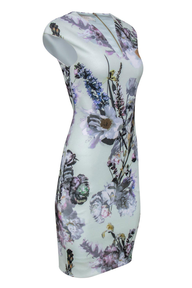 Current Boutique-Ted Baker - Mint Green Floral Print Sleeveless Sheath Dress Sz 4