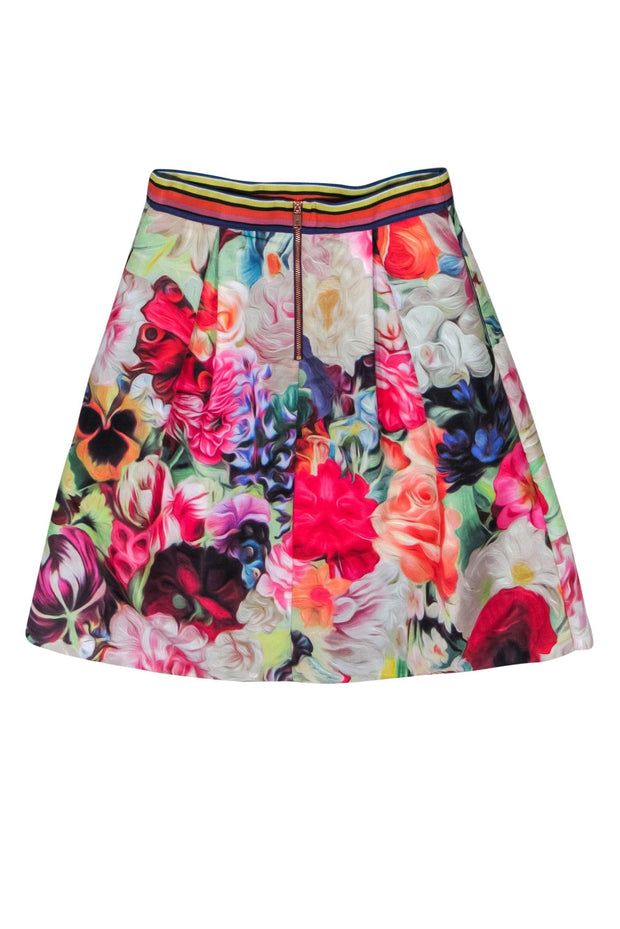 Current Boutique-Ted Baker - Multicolor Swirly Floral Print Pleated Flare Skirt Sz 4