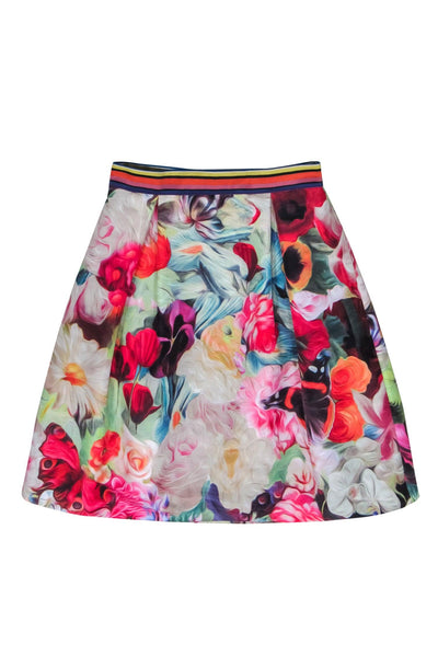 Current Boutique-Ted Baker - Multicolor Swirly Floral Print Pleated Flare Skirt Sz 4