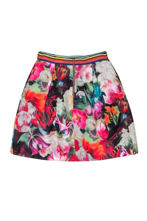Current Boutique-Ted Baker - Multicolor Swirly Floral Print Pleated Flare Skirt Sz 8