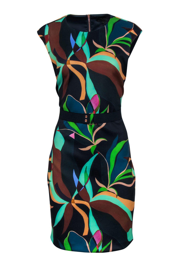 Current Boutique-Ted Baker - Navy A-Line Dress w/ Multicolor Abstract Floral Print Sz 10