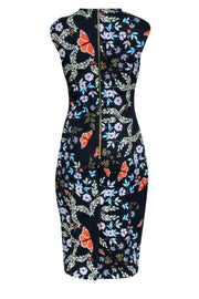 Current Boutique-Ted Baker - Navy Butterflies & Flower Print Gathered Neckline Midi Dress Sz 8