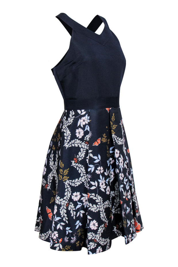 Current Boutique-Ted Baker - Navy Butterfly Dress w/ Pleated Skirt Sz 2