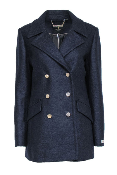 Current Boutique-Ted Baker - Navy Double Breasted Wool Peacoat Sz 8