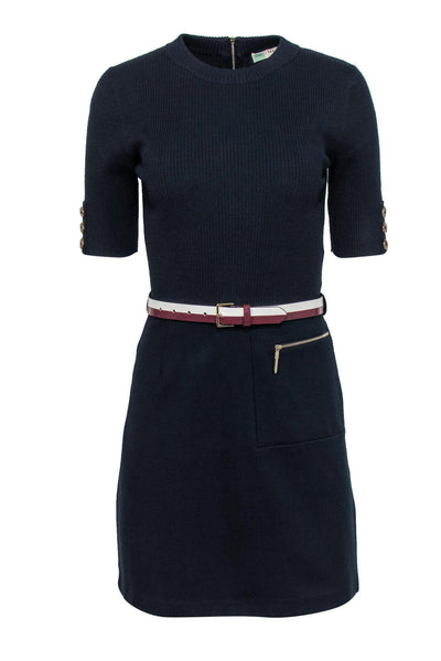 Current Boutique-Ted Baker - Navy Fit & Flare Dress w/ Ribbing & Belt Sz 2