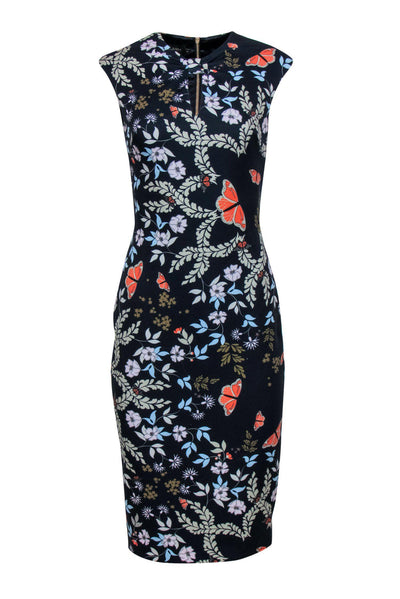 Current Boutique-Ted Baker - Navy Floral Printed Sheath Dress Sz 4