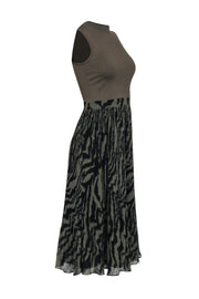 Current Boutique-Ted Baker - Olive Knit Top Midi Dress w/ Pleated Zebra Print Skirt Sz 4