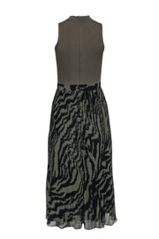 Current Boutique-Ted Baker - Olive Knit Top Midi Dress w/ Pleated Zebra Print Skirt Sz 4
