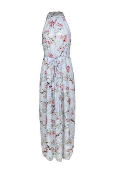 Current Boutique-Ted Baker - Pastel Blue & Cherry Blossom Print Sleeveless Maxi Dress Sz 8