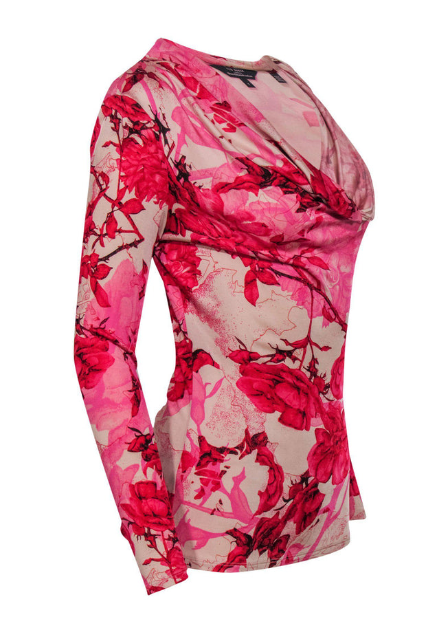 Current Boutique-Ted Baker - Pink Floral Printed Cowl Neck Top Sz 4