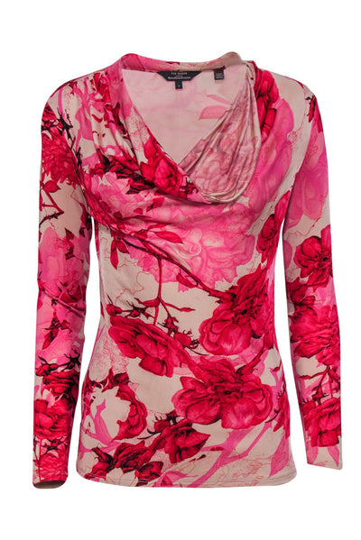 Current Boutique-Ted Baker - Pink Floral Printed Cowl Neck Top Sz 4