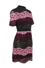 Current Boutique-Ted Baker - Pink, Maroon & Green Lace Striped A-Line Dress Sz 6