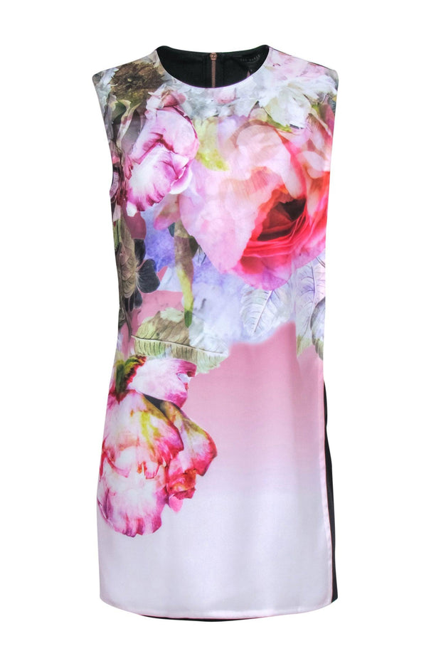 Current Boutique-Ted Baker - Pink Peonies Printed Front-Paneled Shift Dress Sz 8