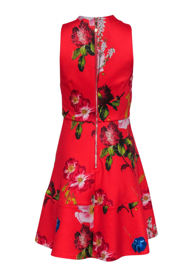 Current Boutique-Ted Baker - Red Floral V-Neck Fit & Flare Dress Sz 4