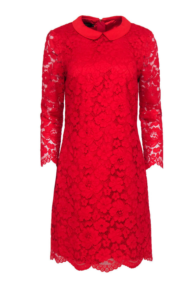 Current Boutique-Ted Baker - Red Lace Peter Pan Collar Dress Sz 8