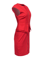 Current Boutique-Ted Baker - Red Peplum Zip-Up Sheath Dress Sz 2