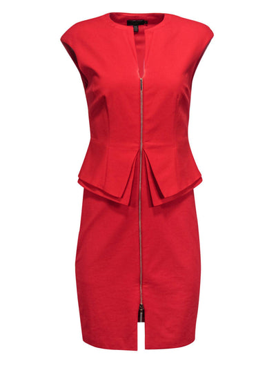 Current Boutique-Ted Baker - Red Peplum Zip-Up Sheath Dress Sz 2