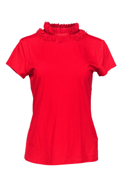 Current Boutique-Ted Baker - Red T-Shirt w/ Ruffle Lace Neckline Sz 8